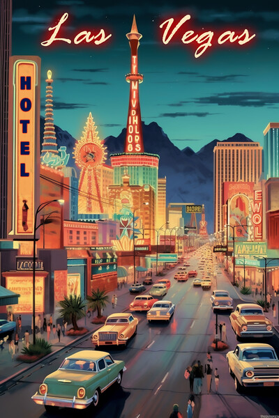 Las Vegas 1950s Travel Poster Picture Board by Picture Wizard
