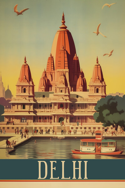 Delhi 1950s Travel Poster Picture Board by Picture Wizard