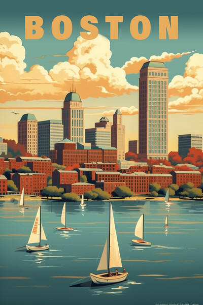 Boston 1950s Travel Poster Picture Board by Picture Wizard