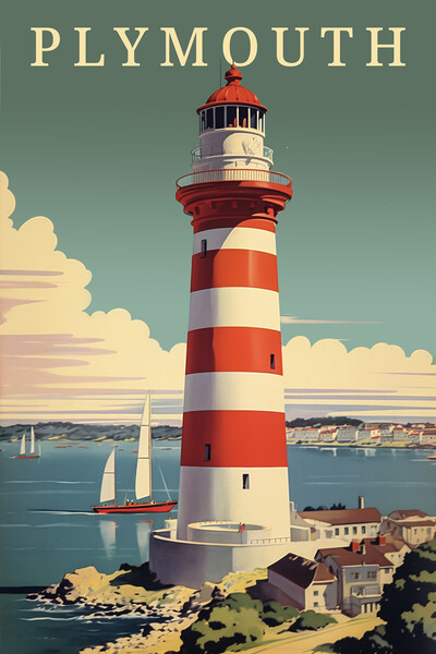Plymouth 1950s Travel Poster Picture Board by Picture Wizard