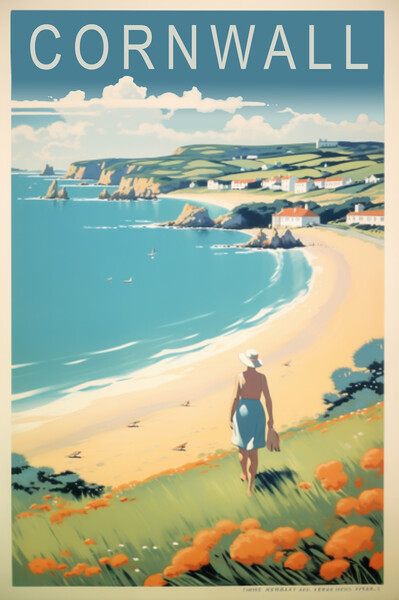 Cornwall 1950s Travel Poster Picture Board by Picture Wizard