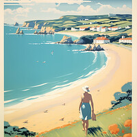 Buy canvas prints of Cornwall 1950s Travel Poster by Picture Wizard