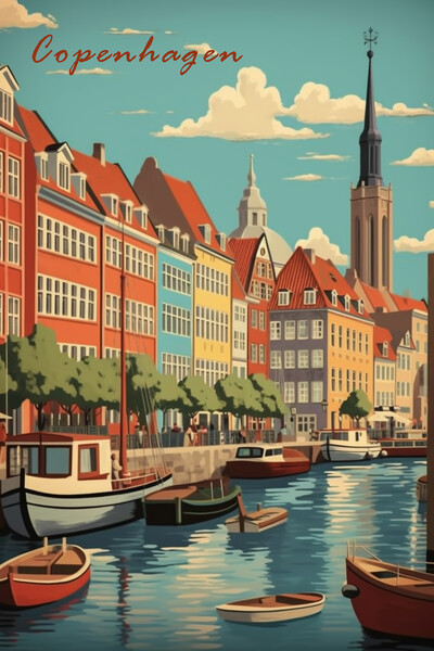 Copenhagen 1950s Travel Poster Picture Board by Picture Wizard
