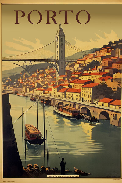 Porto 1950s Travel Poster Picture Board by Picture Wizard