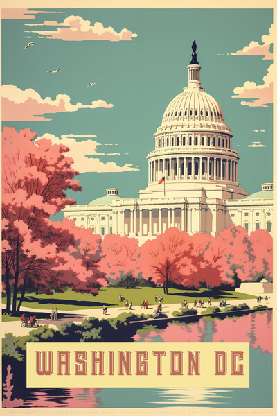 Washington DC 1950s Travel Poster Picture Board by Picture Wizard