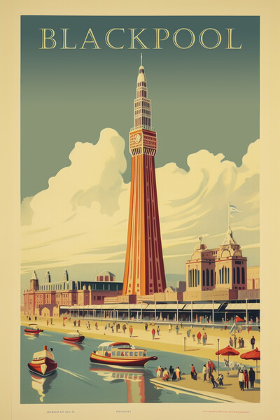 Blackpool 1950s Travel Poster Picture Board by Picture Wizard