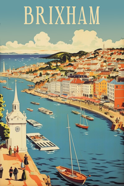 Brixham1950s Travel Poster Picture Board by Picture Wizard