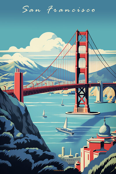 San Francisco 1950s Travel Poster  Picture Board by Picture Wizard