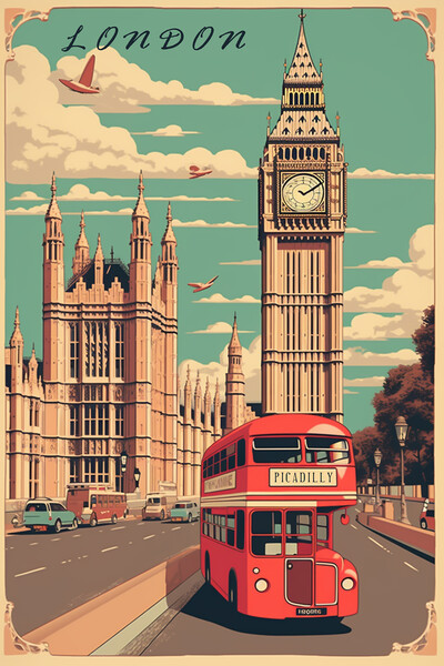 London 1950s Travel Poster  Picture Board by Picture Wizard