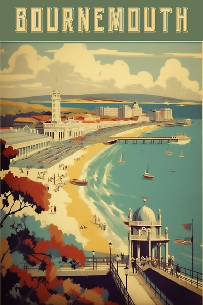 Bournemouth 1950s Travel Poster  Picture Board by Picture Wizard