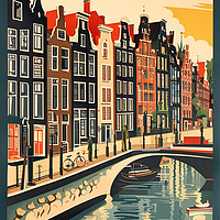 Buy canvas prints of Amsterdam Vintage Travel Poster   by Picture Wizard