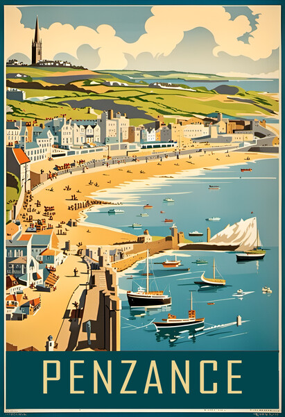 Penzance Vintage Travel Poster   Picture Board by Picture Wizard