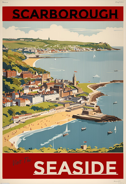 Scarborough 1950s Travel Poster  Picture Board by Picture Wizard