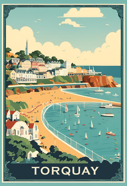 Torquay Vintage Travel Poster Picture Board by Picture Wizard