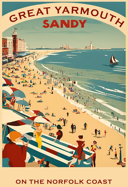 Great Yarmouth Vintage Travel Poster Picture Board by Picture Wizard