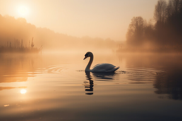 Swan in the Mist Picture Board by Picture Wizard