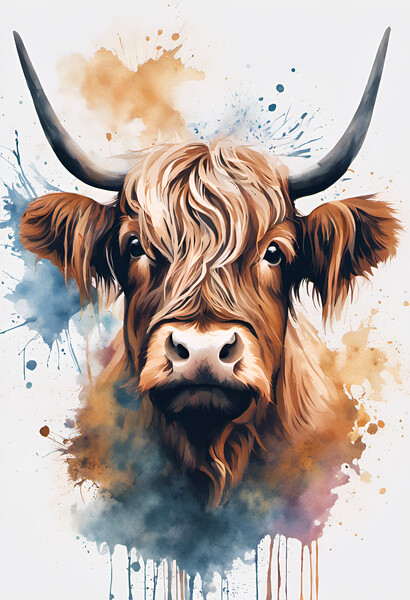 Highland Cow Ink Splatter Picture Board by Picture Wizard