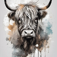 Buy canvas prints of Highland Cow Ink Splatter by Picture Wizard