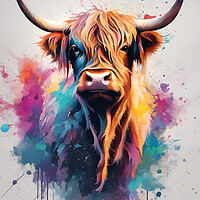 Buy canvas prints of Highland Cow Ink Splatter  by Picture Wizard