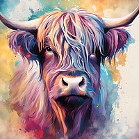 Buy canvas prints of Highland Cow Ink Splatter portrait by Picture Wizard