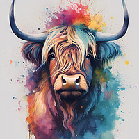 Buy canvas prints of Highland Cow Ink Splatter portrait by Picture Wizard
