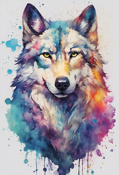 Wolf Ink Splatter Portrait Picture Board by Picture Wizard