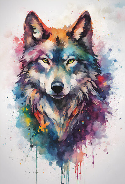 Wolf Ink Splatter Portrait Picture Board by Picture Wizard