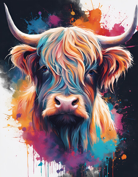 Highland Cow Ink Splat Picture Board by Picture Wizard