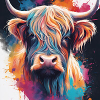 Buy canvas prints of Highland Cow Ink Splat by Picture Wizard