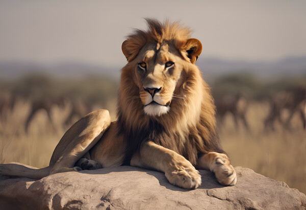 A lion sitting in a field Picture Board by Picture Wizard
