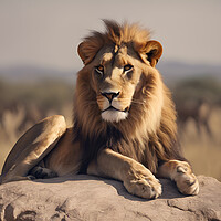 Buy canvas prints of A lion sitting in a field by Picture Wizard