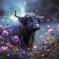 Buy canvas prints of Flowery Highland Cow by Picture Wizard