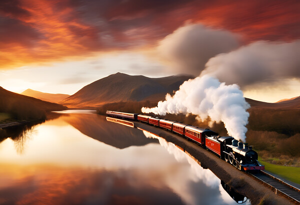 Steam Train Sunset Picture Board by Picture Wizard