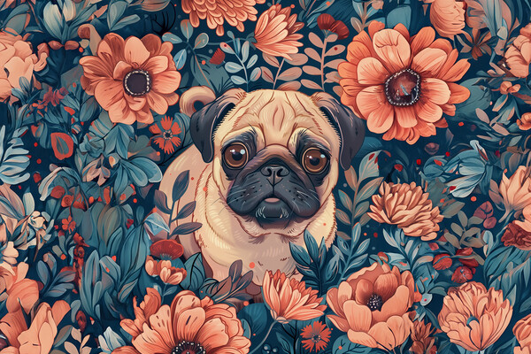Floral Pug Picture Board by Picture Wizard