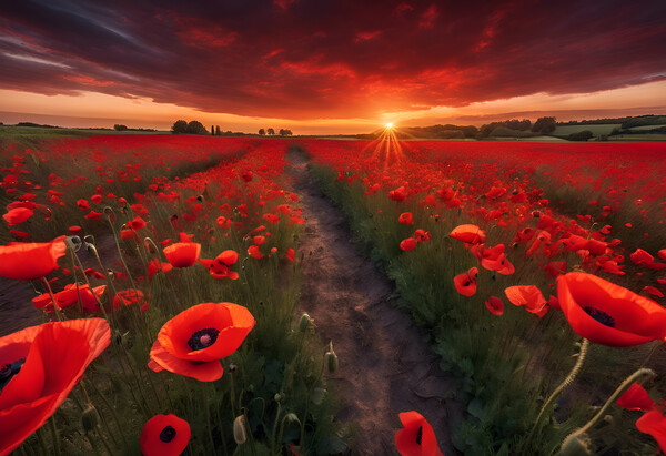 Poppy Field Sunrise Picture Board by Picture Wizard
