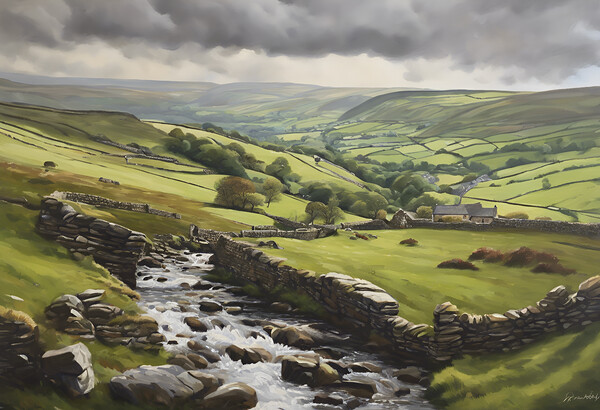 Rolling Yorkshire Dales Oil Painting Picture Board by Picture Wizard