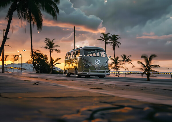 VW Camper Van Sunset Picture Board by Picture Wizard