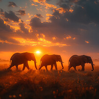 Buy canvas prints of Sunset Safari Elephants by Picture Wizard
