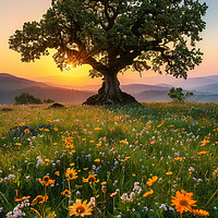 Buy canvas prints of Oak Tree SUnrise by Picture Wizard