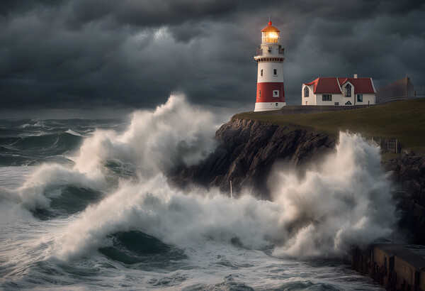 Stormy Seas at the Lighthouse Picture Board by Picture Wizard