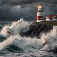 Buy canvas prints of Stormy Seas at the Lighthouse by Picture Wizard