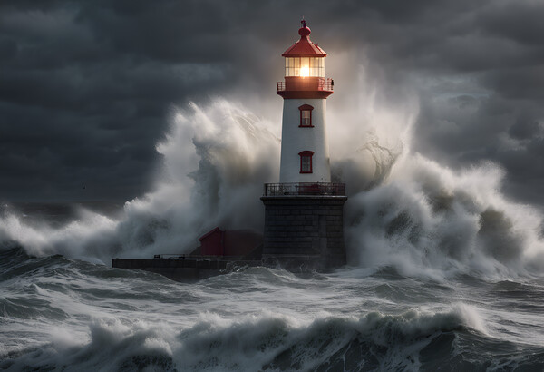Stormy Seas at the Lighthouse Picture Board by Picture Wizard