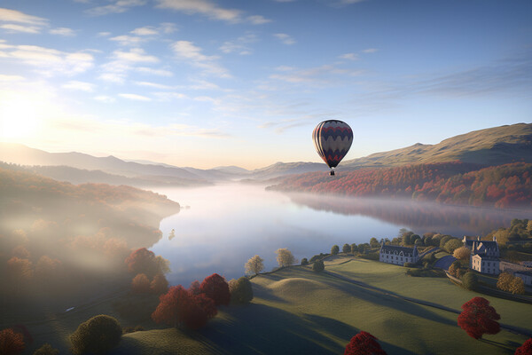 Hot Air Balloon over the Lake District Picture Board by Picture Wizard