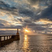 Buy canvas prints of Amble pier golden sunrise by Lee Kershaw