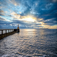 Buy canvas prints of Amble pier blue sunrise by Lee Kershaw