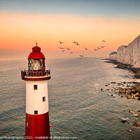 Buy canvas prints of Beachy Head lighthouse at sunrise by A N Aerial Photography