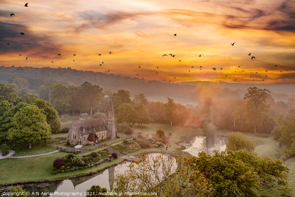 Bayham L'Eglise at sunrise Picture Board by A N Aerial Photography