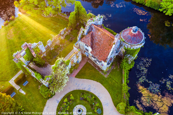 Scotney Castle at sunrise Picture Board by A N Aerial Photography