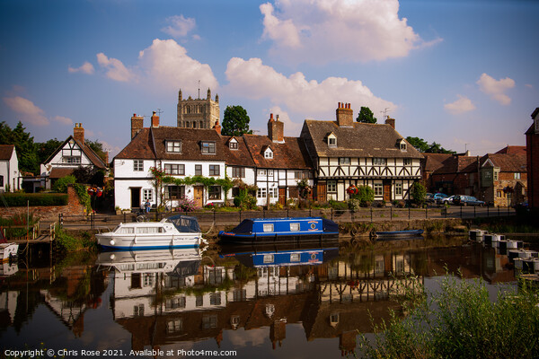 Tewkesbury cottages by the river Picture Board by Chris Rose