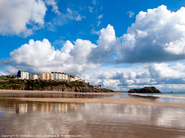 Tenby South Beach reflections Picture Board by Chris Rose